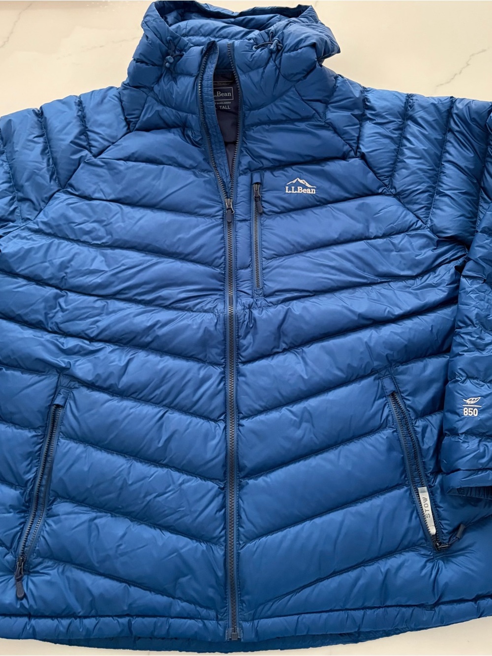 LL Bean XXL Tall Mens Downtek Ultralight 850 Down Hooded Jacket Blue New no tag.